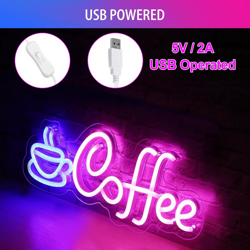 Coffee Neon Sign Light USB Dimmable Led Neon Lamps for Bar Cafe Restaurant Party Art Wall Decor Window Hanging Night Lights