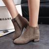 Ankle Boots Women Autumn New Square Head Suede Thick Heel Single Boots Low Barrel Mid Heel Side Zipper Solid Color Women Boots