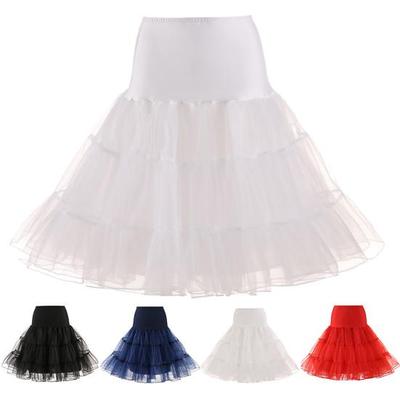 Retro Women Solid Color Wedding Bridal Underskirt Crinoline Tutu Tulle Petticoat