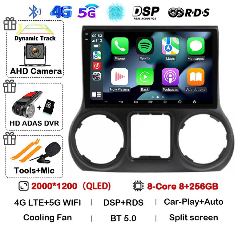 Android 14 Carplay Auto WIFI+4G For Jeep Wrangler 3 JK 2010 2011 2012-2018 Car Radio Multimedia Player GPS 360 Camera Stereo DSP