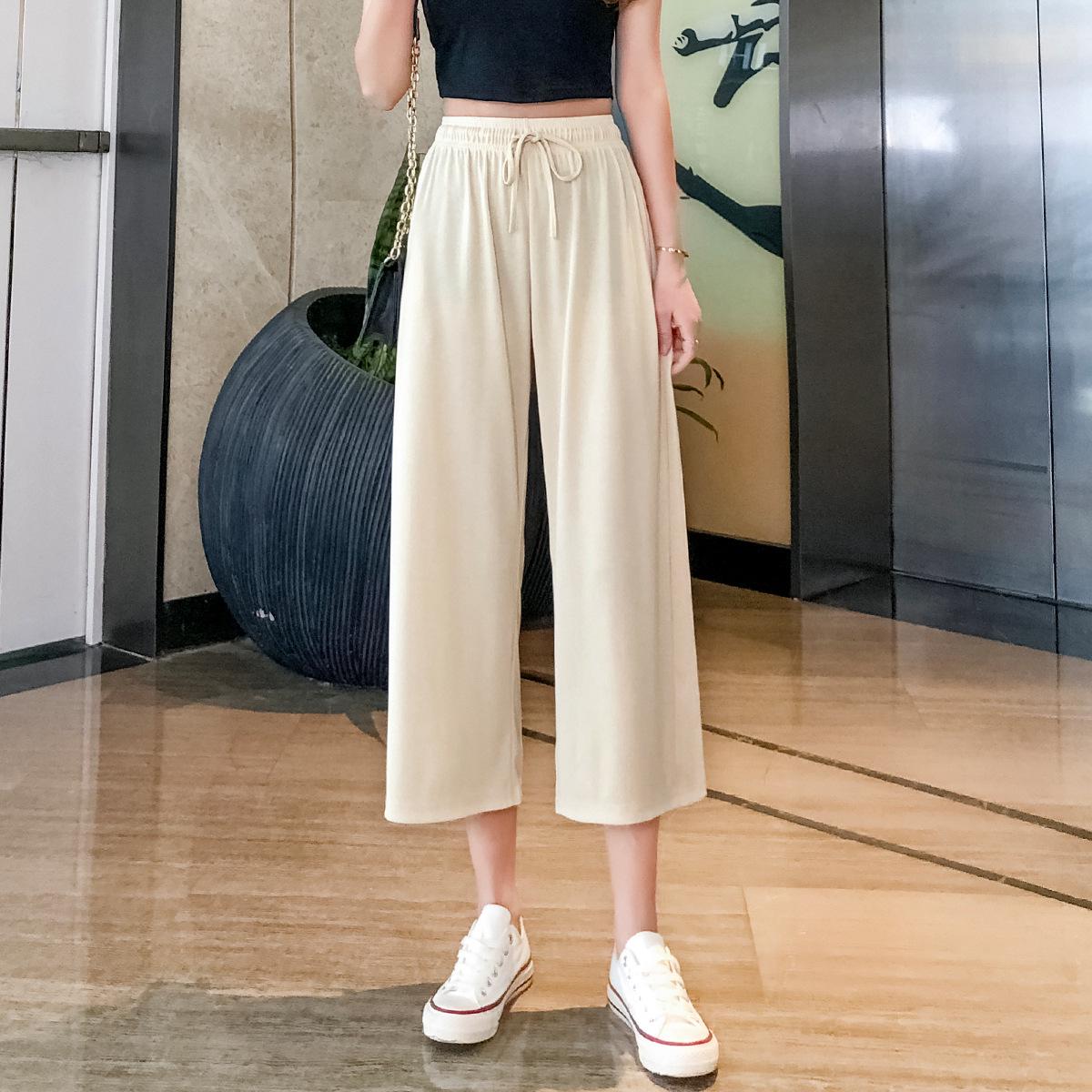 

Ice Silk Wide-Leg Pants: Summer 2025, Lightweight, Drapey, Sun-Protective, Versatile, Petite Casual Fit S [80-100 lbs] бежевый