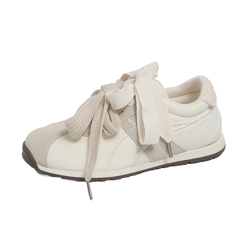 Women's Casual Sports Shoes Fall New Round Head Suede Splicing Front Lace-up Comfortable Flat Shoes