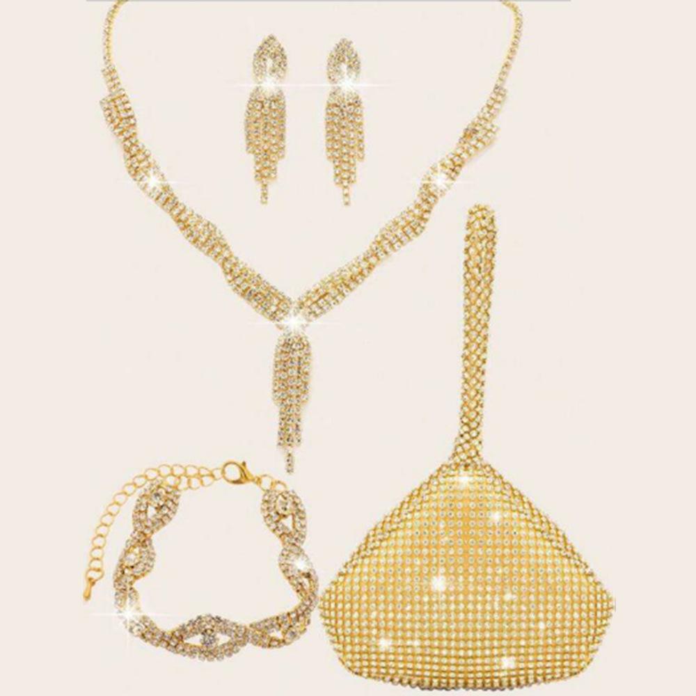 

Sparkling Rhinestone Evening Party Necklace Set , Light Fashion Jewelry for Women золотой