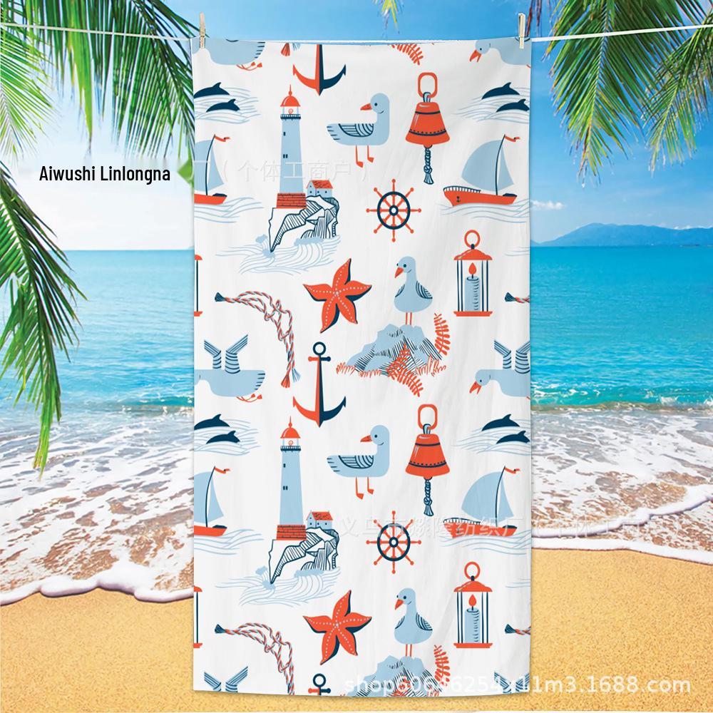 Quick-Dry Starfish & Shell Ultra-Fine Fiber Beach Towel with Double-Sided Fleece & Ocean Digital Print