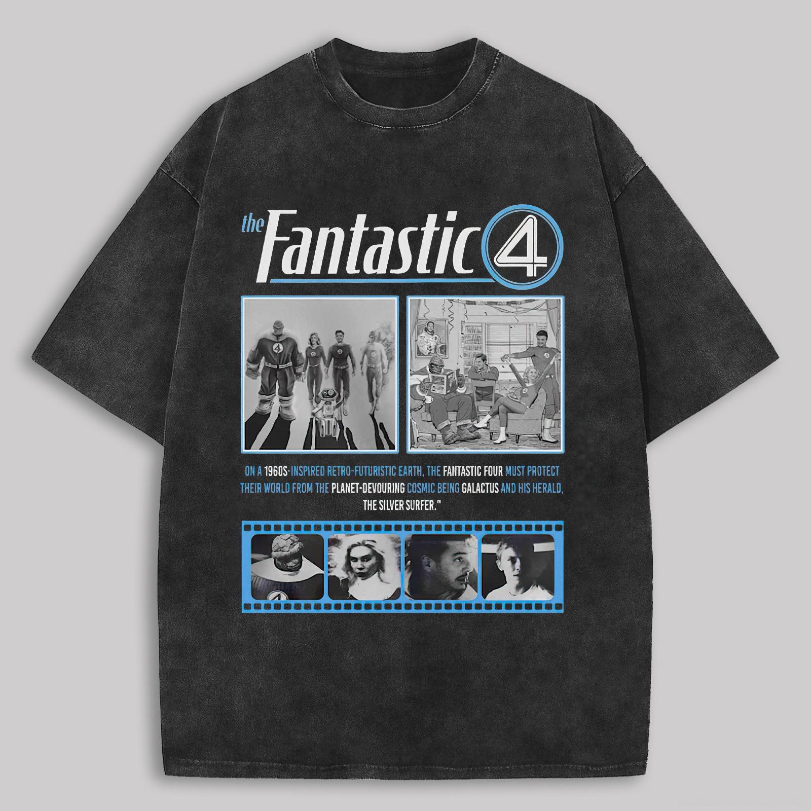

Retro The Fantastic Acid Wash Oversize Cotton TShirts Avengers Superhero Summer Casual Comfortable Loose Casual OversizeTee M