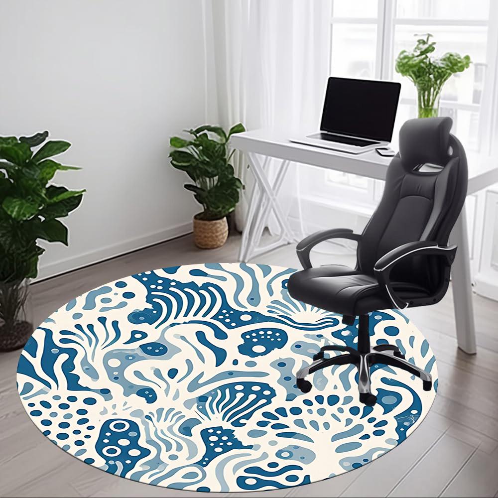 1pc Oceanic Marine Office Round Area Rug, Indoor Mat Suitable For Office, Under Office Chairs Bedroom Living Room Home Decor, Room Deco