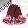 Plus Velvet Waterproof Windproof Touch Screen Mittens Faux Fur Gloves Cashmere Gloves PU Leather