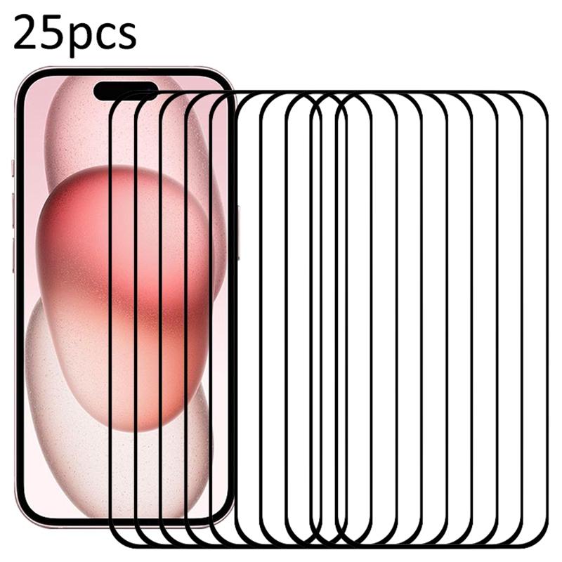 25Pcs For iPhone 15 Screen Protector Secondary Hardening Medium Alumina Glass Film