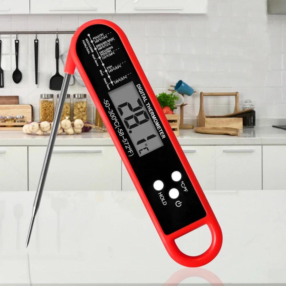 

1pc-Waterproof Digital Food Thermometer, Suitable for Kitchen Oven Meat and Barbecue Rotating LCD Screen червоний