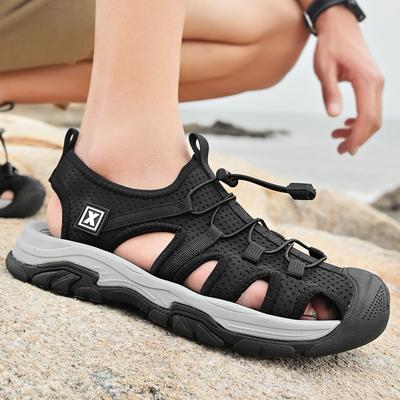 Mode Sommer Baotou Herren Sandalen Spaltleder Lässig Outdoor Rutschfest Herren Kletter-Sandalen Atmungsaktiv Ausgehöhlt Strandurlaub Schuhe