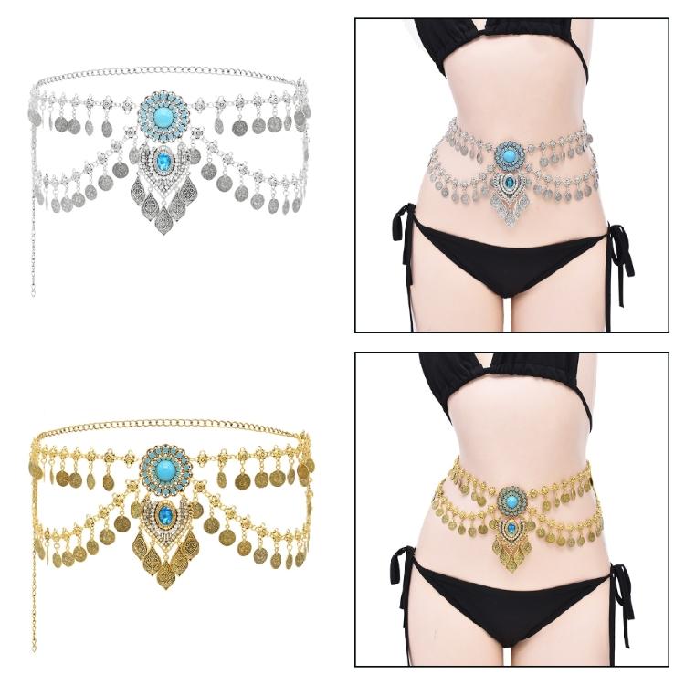 Stylish Metal Chain Belt Multi Layer Waist Chain Layered Belly Decor for Belly Dance Parties Theatrical Performances