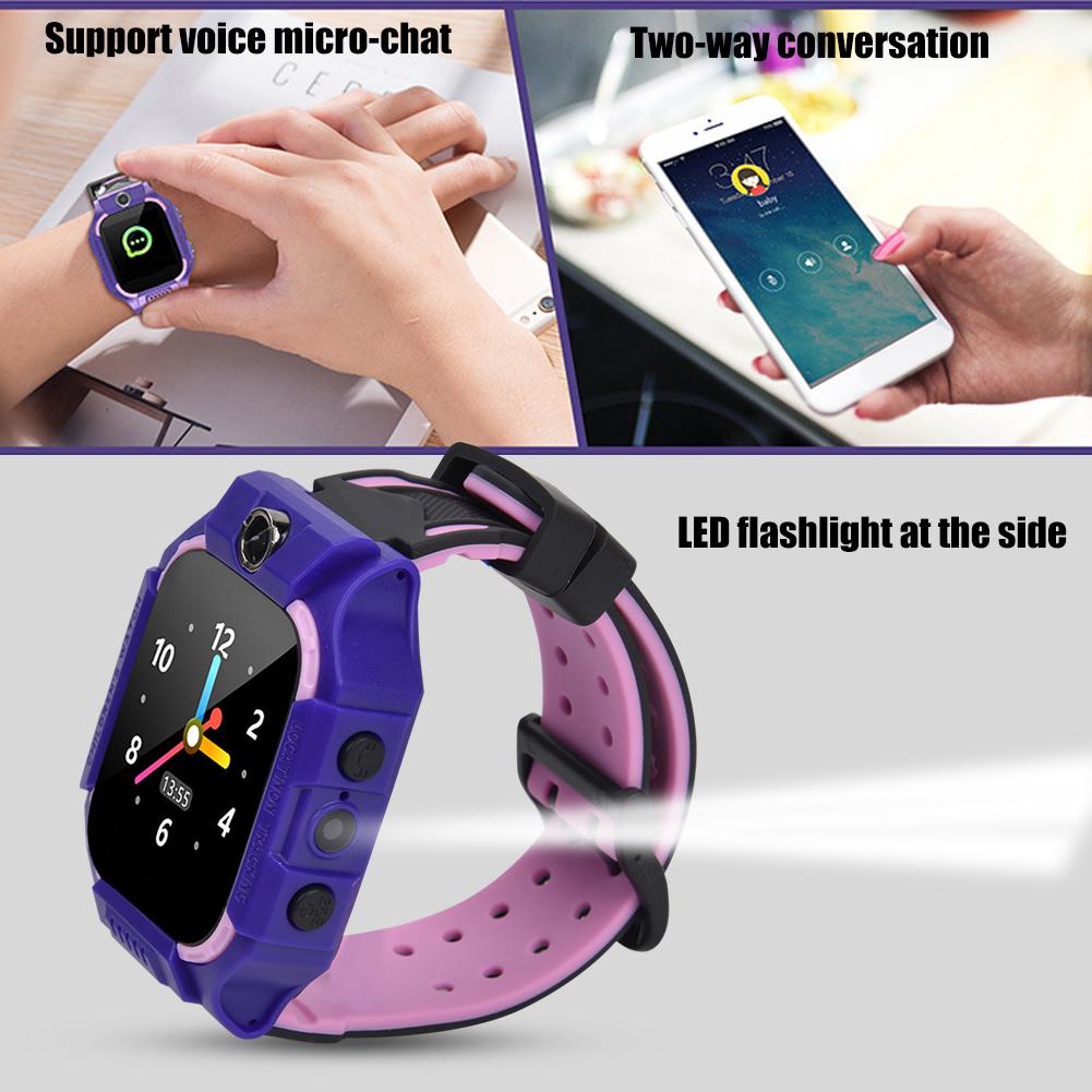 E12 Kid Phone Smart Watch Insert Card Take Photo with Colours TFT Screen(black &pink&purple)