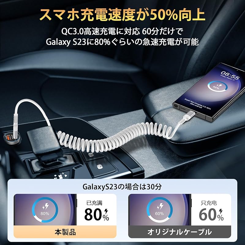 iPhone 16 USB Type C cable 3A/60W [PD3.0 Rapid charging/high-speed data transfer synchronization] coil type extend type c charging cable [Expansion