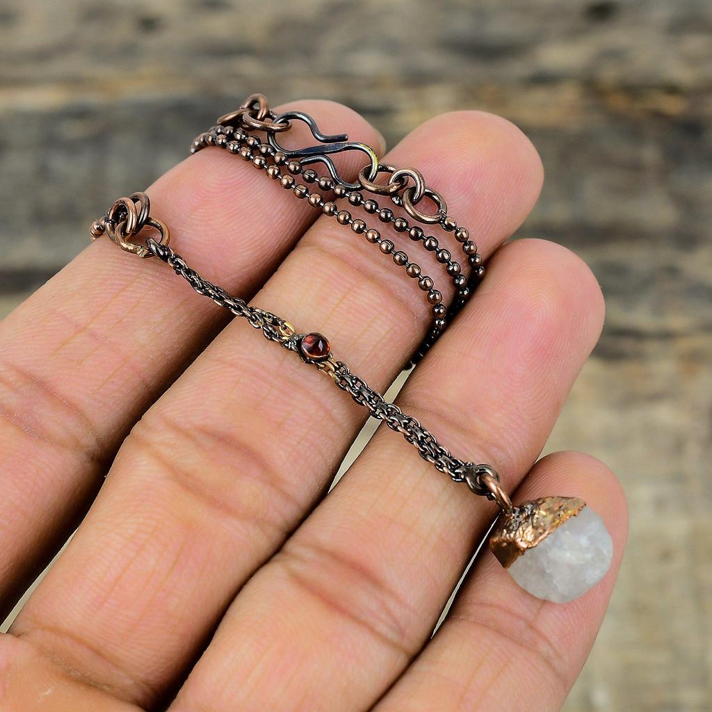 Rainbow Moonstone Rough Pendant Electroformed Copper Pendant Handmade Electroformed Jewelry Mozambique Garnet Gemstone Pendant Gift For Him