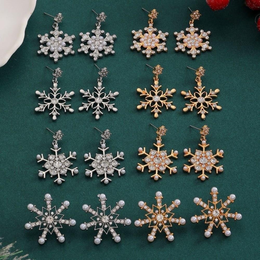 Crystal Zircon Earrings Sparking Pearl Studs New Year Party Christmas Earrings Jewelry Accessories