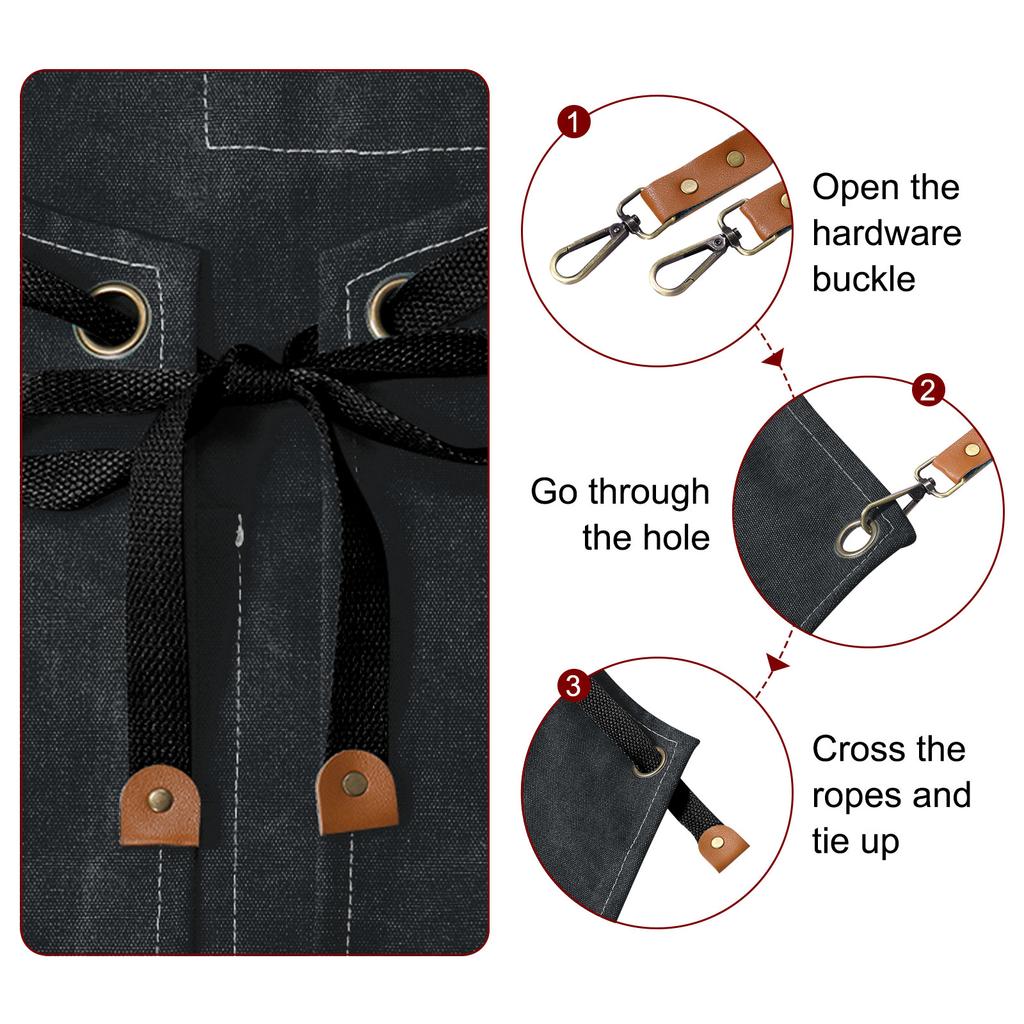 Canvas Chef Aprons 75x69cm Adjustable Strap Cross Back Kitchen Cooking Apron with 3 Pockets for Men Women Chef, Black