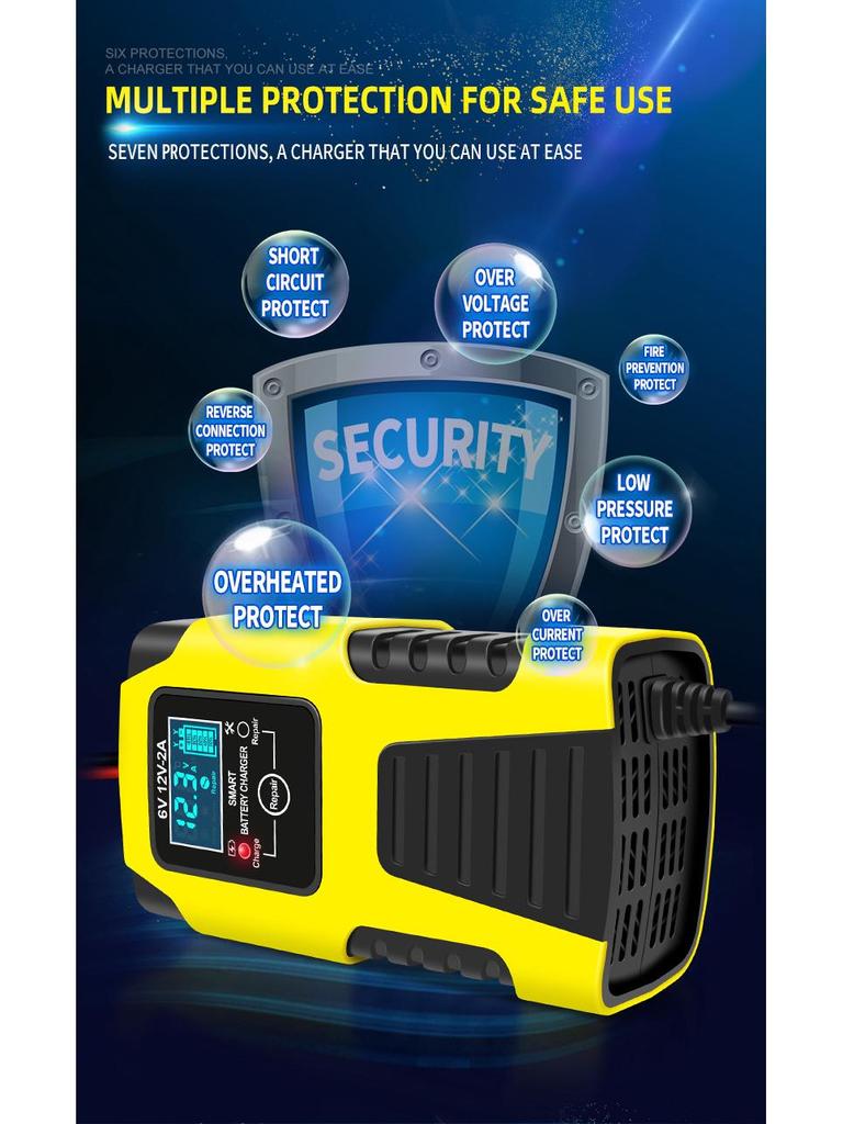 Intelligent 6V/12V Motorcycle & Scooter Lead-Acid Battery Charger and Repair Power Bank