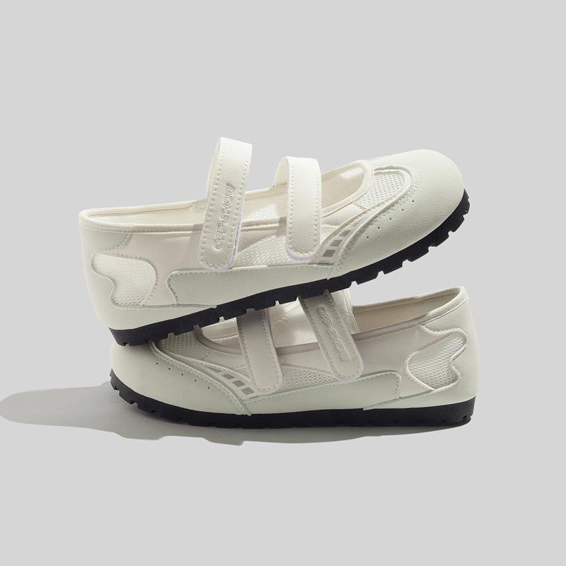 Low-cut Women's Shoes Velcro Round Toe White Shoes Flat-bottomed Breathable Single Shoes