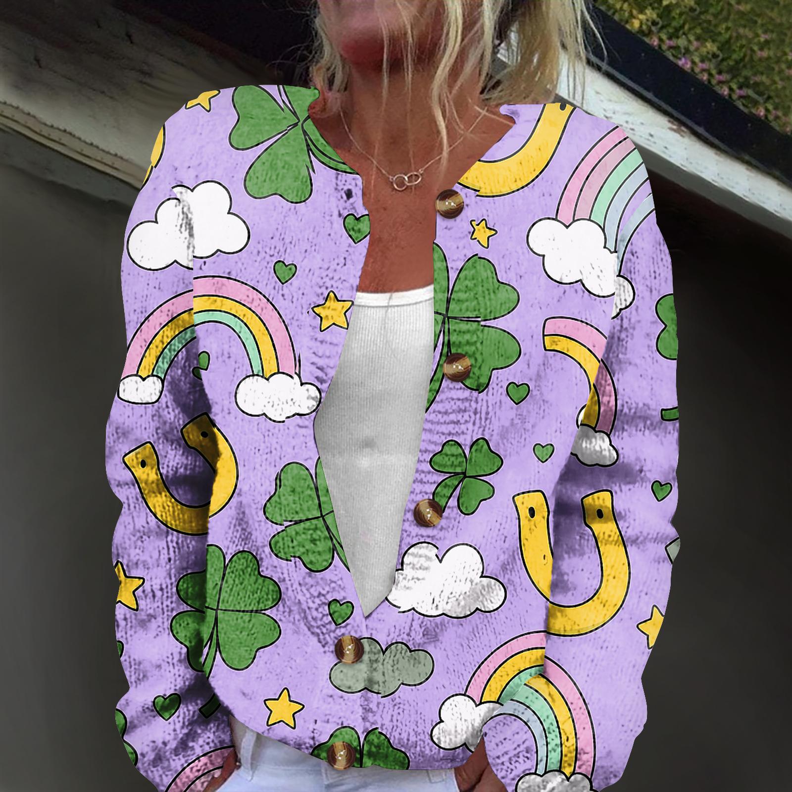 

Women s Fashion Printed Long-Sleeved Knit Cardigan Button-Down Jacket XL фіолетовий