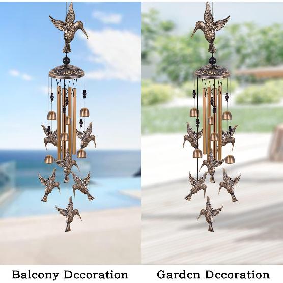 Solawindchime Outdoor Hummingbird Wind Chimes, Hummingbird Bronze Wind Chimes, Gift Wind Chime, Hummingbird Wind Bell Gifts for Women, for Home,