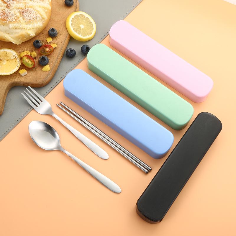 Stainless Steel Cutlery Set: Spoon, Fork & Chopsticks with Pointed Ends - Portable for Outdoor, Student, or Gift Use