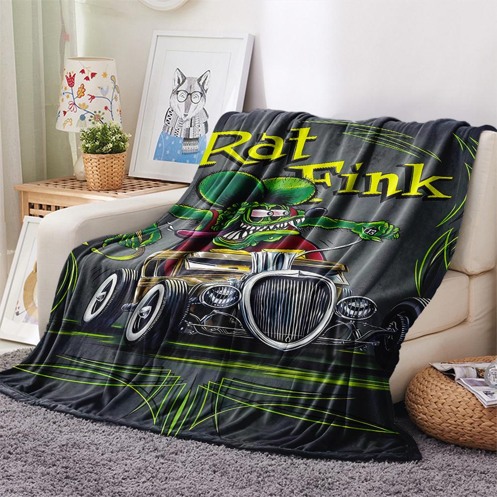 1PC Rat Fink Print Flannel Blanket, High Quality All Seasons, Home Decor, Warmth and Comfort, Perfect for Christmas Gifts