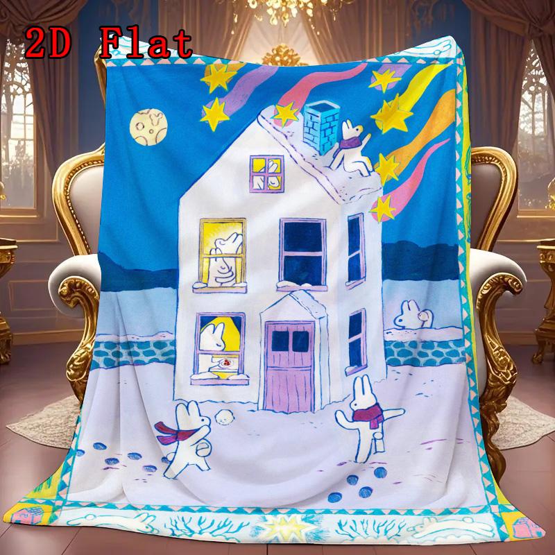 Cute rabbit 2D Flat Pattern Flannel Blanket High quality All Seasons Warmth and Comfort Perfect for Christmas Gifts.PMT0914404
