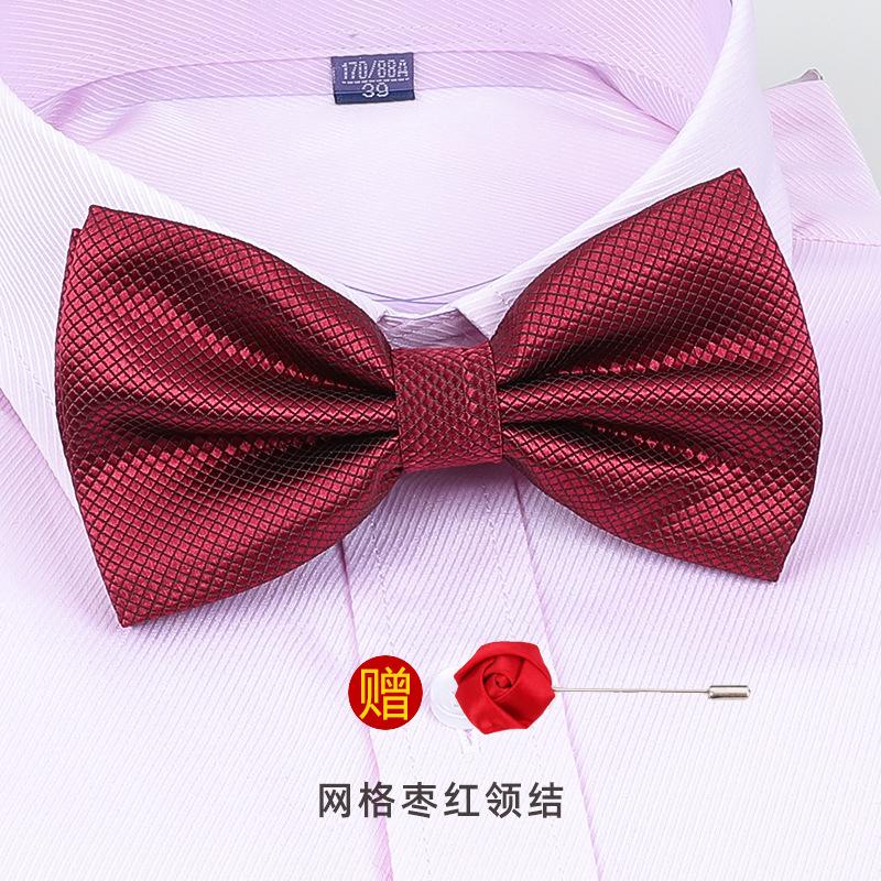 Men'S Korean Banquet Groom Wedding Best Man British Bow Tie Brooch Set Burgundy Bow Red Bow Tie