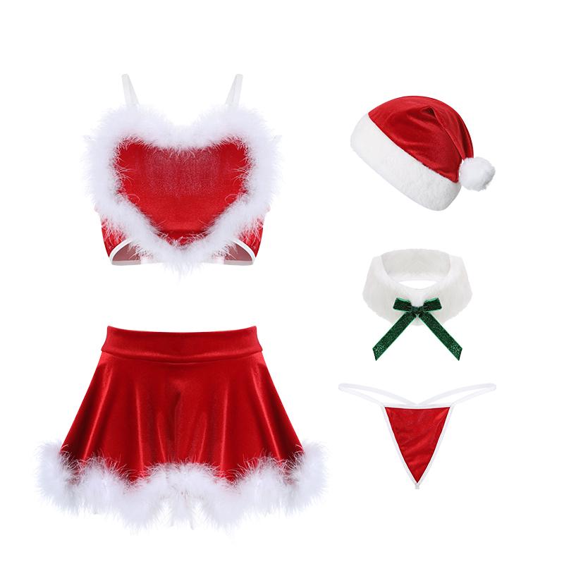 Sexy spodní prádlo Velvet Love Suspender Vánoční noční košile Sexy pas odhalující pokušení Uniforma