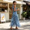 Casual Loose Fit Dress Floral Chiffon for Women, Halter Sleeveless Ruched Maxi Off-shoulder Dress, Turtle Neck Wedding Guest Cocktail Evening