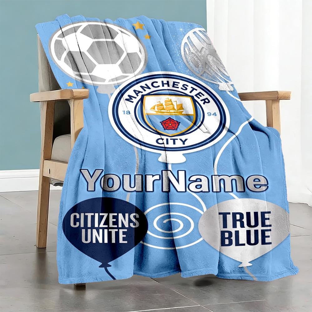 Manchester City 55 Personalized Text Blanket Lightweight Customizable Blanket Warmthful Decor Suitable for Sofa Office Chair Bed Picnics