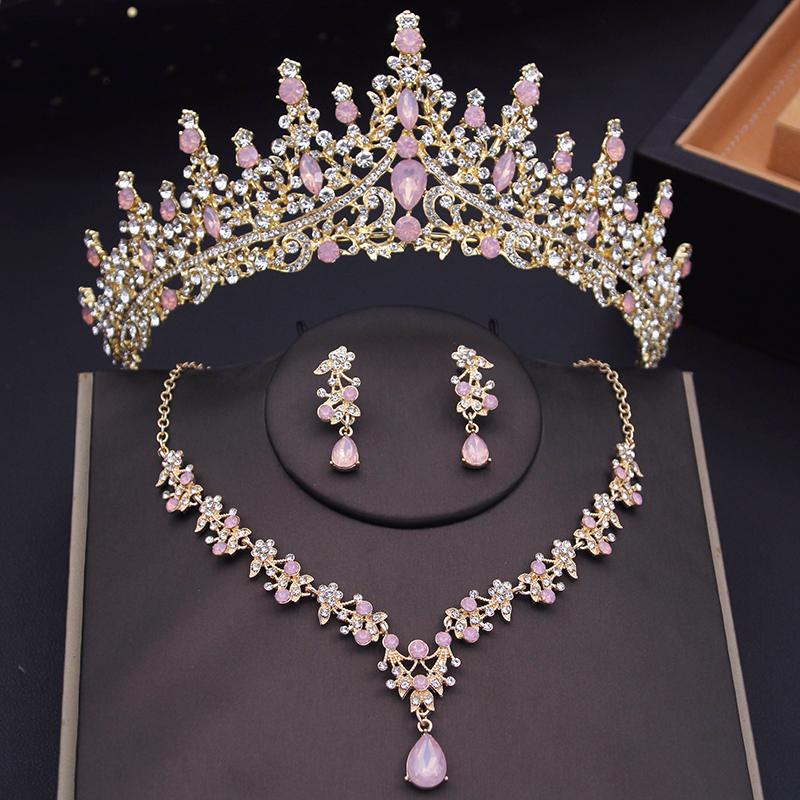 Women Wedding Crown Jewelry Sets Bridal Tiaras Necklace Earrings set Princess Girls Party Prom Bride Jewelry Set Aecessories