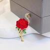 Exquisite Fashion Rose Flamingo Bird Brooches For Women Men Vintage Pins Versatile Shiny Corsage Clothing Accessories Gifts