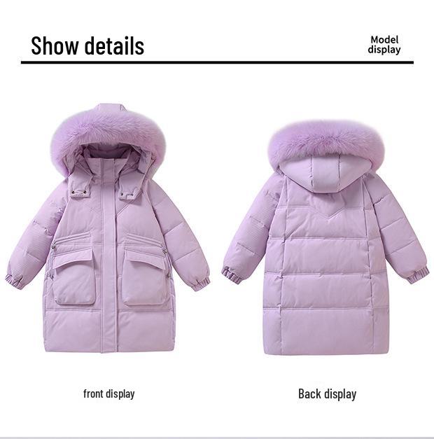 2024 Mid-Length Girls' Thick White Duck Down Jacket - Korean Style Warm Winter Outerwear