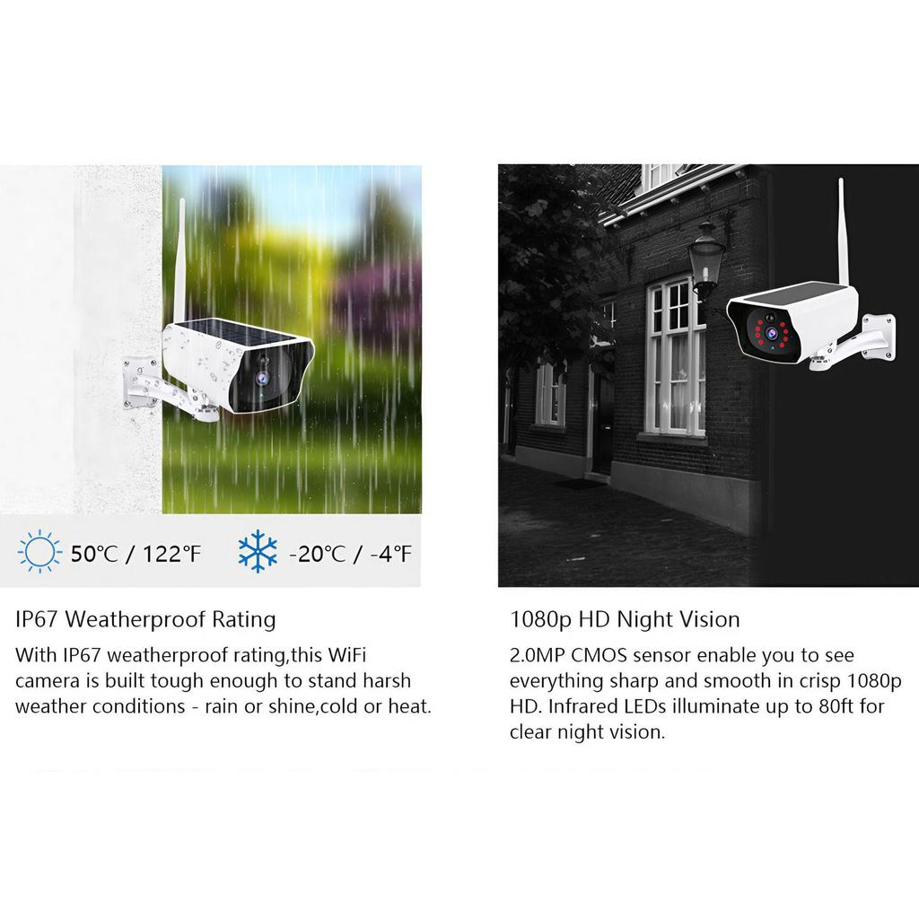 Solar-Powered Wireless Outdoor Camera with UBOX Mobile Remote Viewing