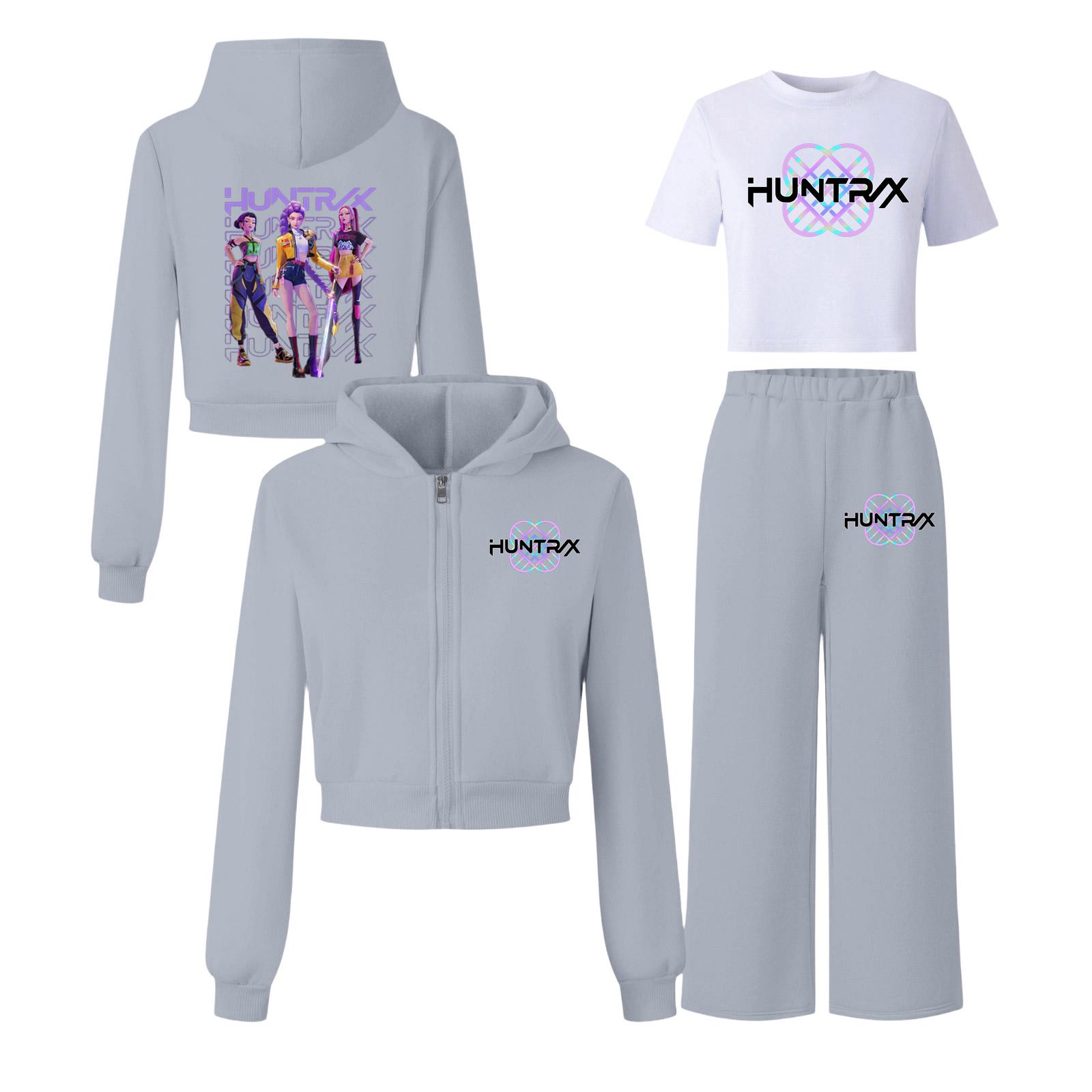 

Kids Three Piece Set Including Long Sleeve Zip Up Hoodie Crop Top And Wide Leg Pants Suitable For Casual Wear And Layering 120