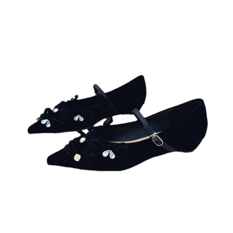 Mode Kristall Damen Mary Jane Schuhe Spitze Zehe Schleife Ballerinas Sandalen Sommer 2025 Luxus Kleiderschuhe Elegant Party Slipper Mujer Zapatos