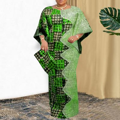 Große Größen Damen Rundhals Kurzarm Langes Kleid mit Print