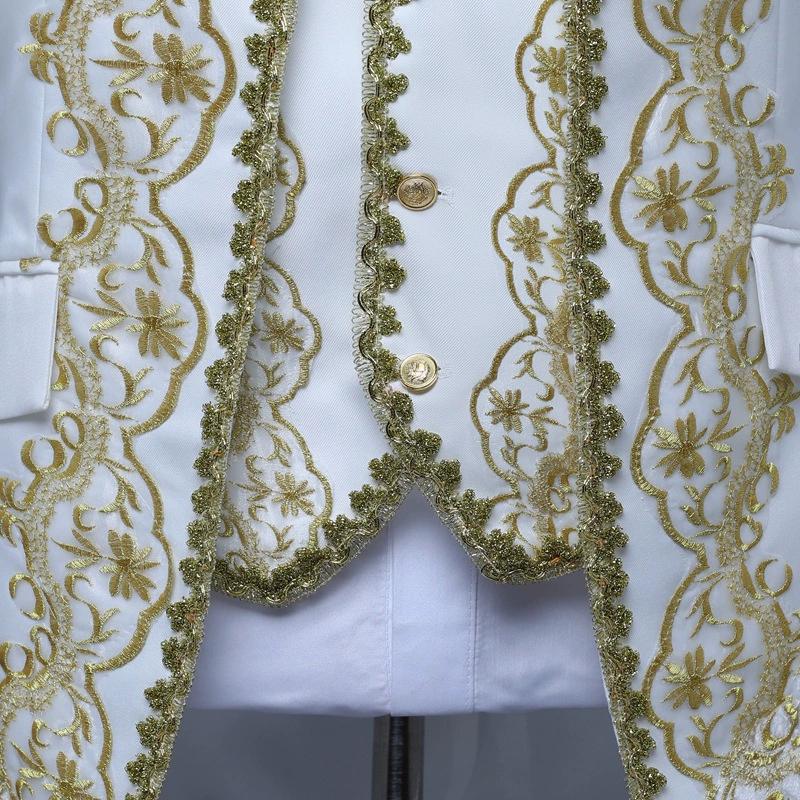 European Gold-encrusted Vintage Court Tuxedo Men's Stand-up Collar Embroidered Suit Three-piece Set Opera House Stage Costumes