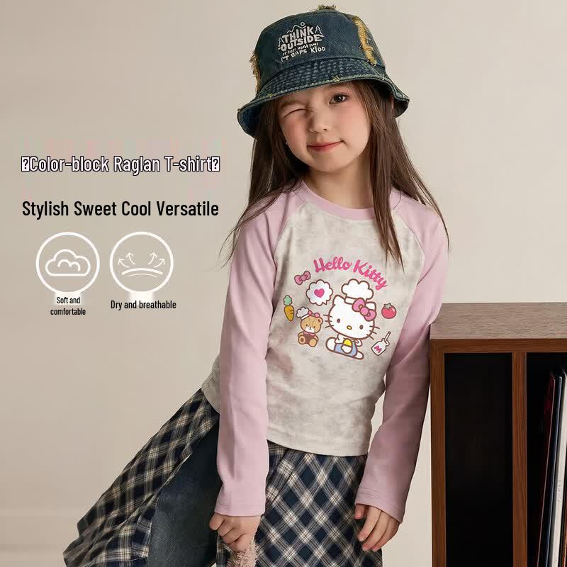 Hello Kitty Girls  Color Block Raglan Long Sleeve T-Shirt 130