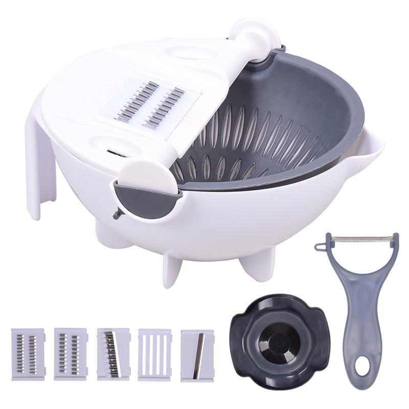 9 in 1 Vegetable Cutter with Drain Basket Multifunctional Large Capacity Magic Rotate Vegetables Chopper Veggie Shredder Grater
