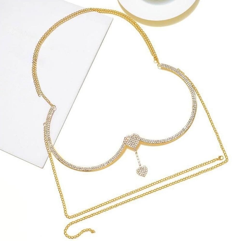 Cadena de Pecho con Forma de Corazón Cadena de Pecho de Flor Cadena de Cuerpo de Soporte de Pecho de Lujo Hipster