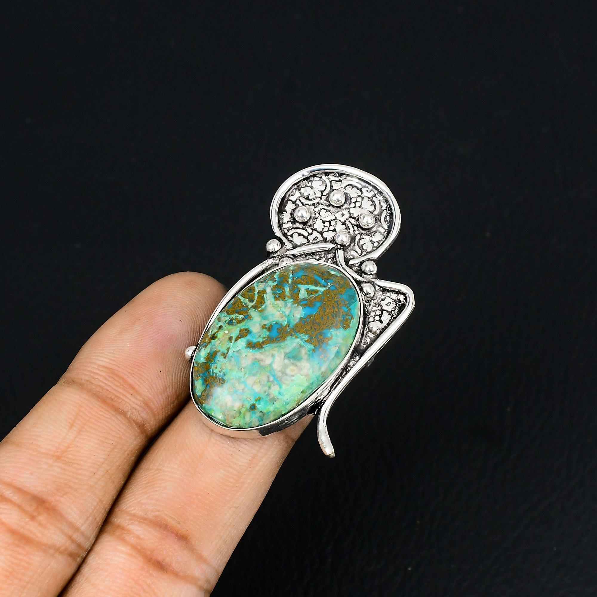 Daughters Day Sale 925 Sterling Silver Natural Chrysocolla Promise Ring Size 6.5 6.5