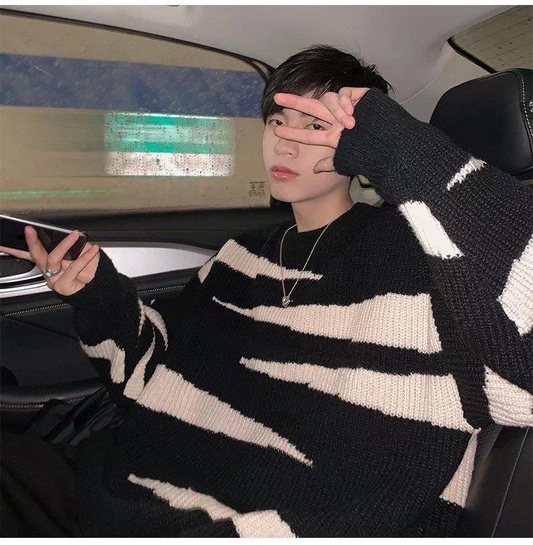 Tide Men's Color Block Striped Knit Sweater - Winter 2022, Casual Loose Fit