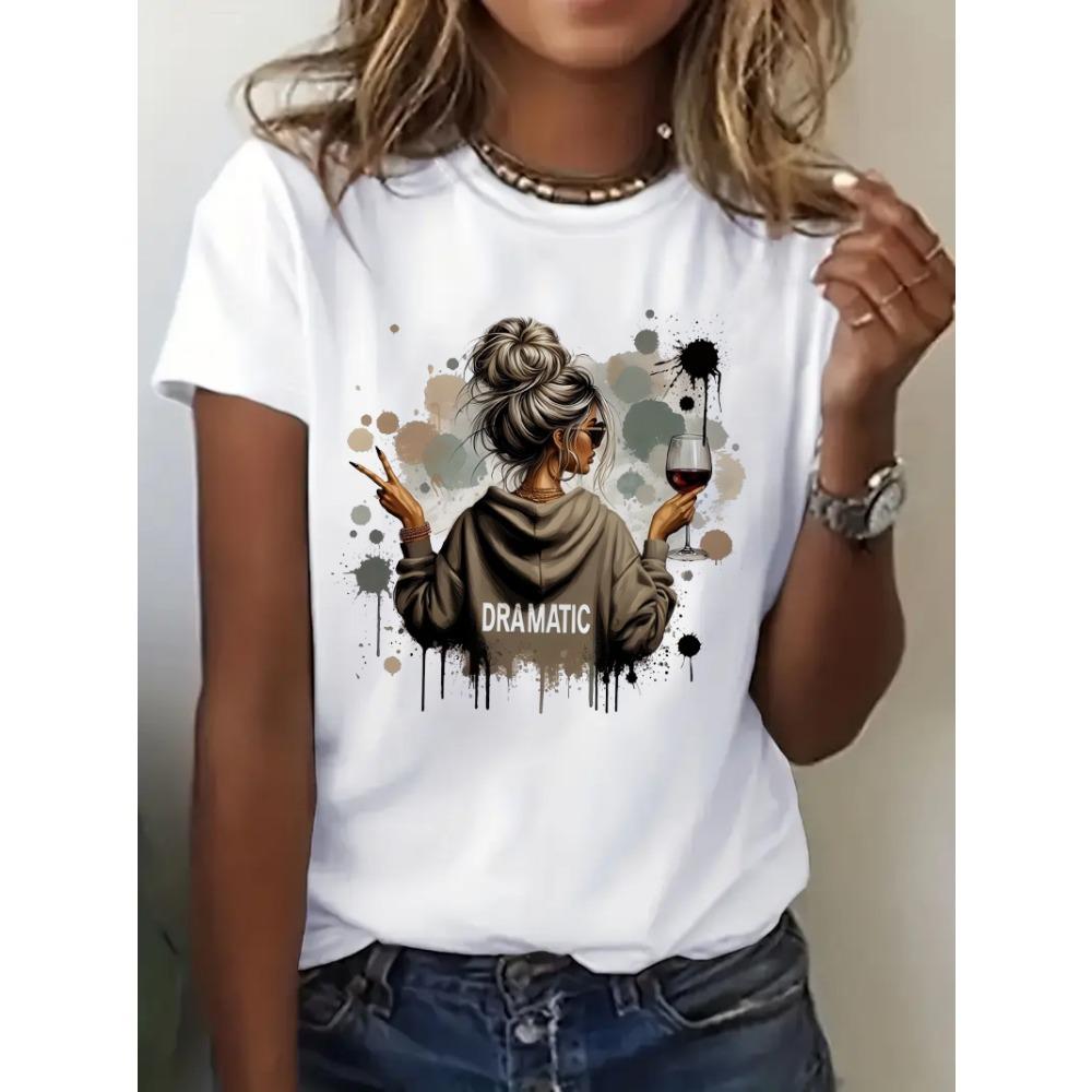 

Хип-хоп женская повседневная футболка с принтом dramatic и винным принтом, с коротким рукавом, одежда, топ 6XL