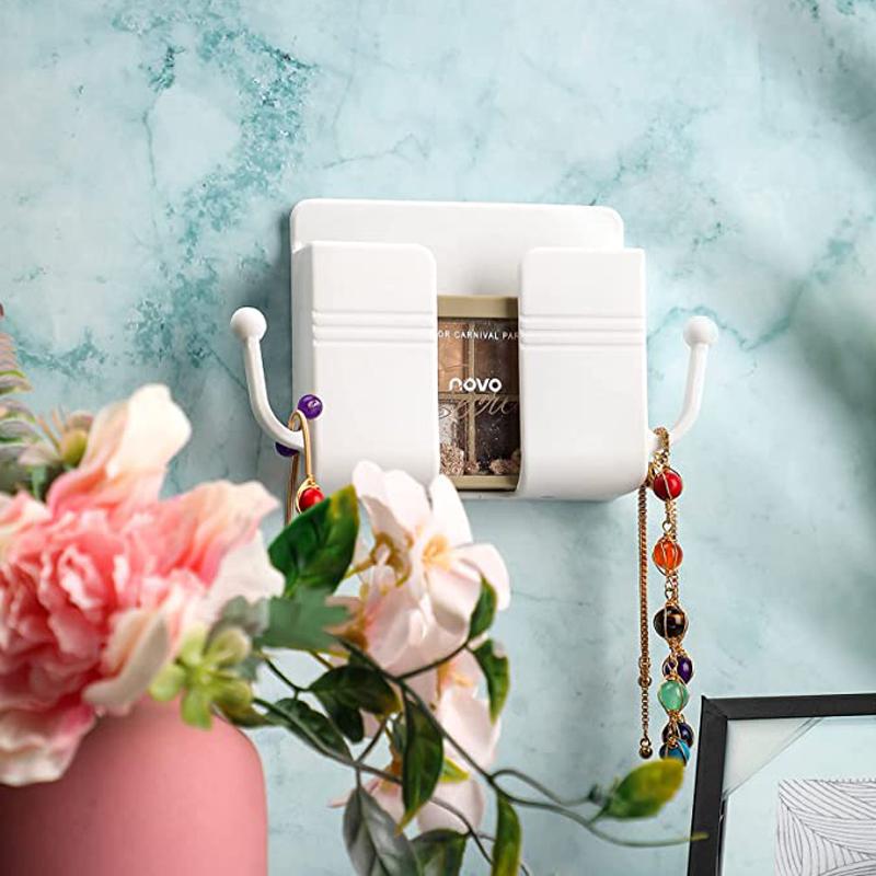 Multifunctional Wall Mounted Phone Plug Holder With Storage Hooks Home Sundries Organizer Adhesive Remote Control Brackets Racks