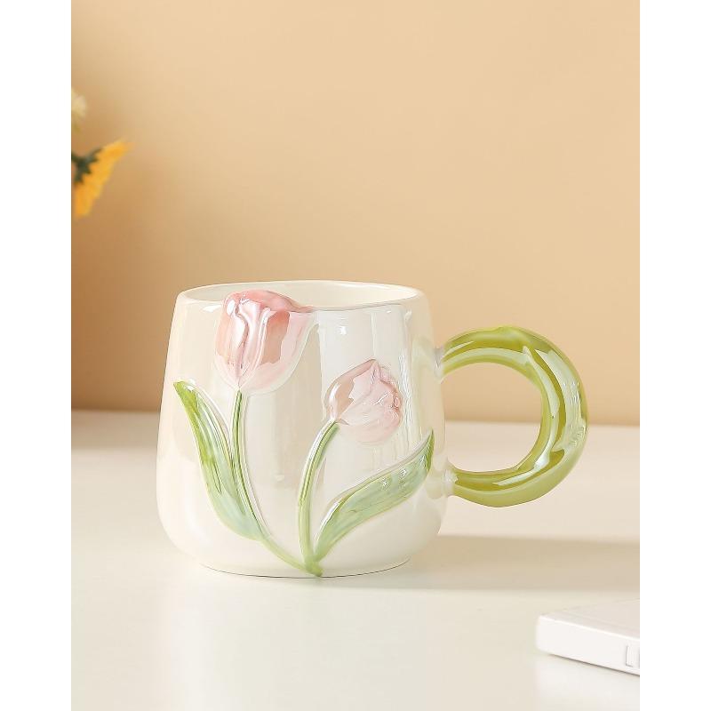 Creative Hand-painted Tulip Mugs High Appearance Level Ins Style Ceramic Cups  Niche Design Sense  Drinking Cups and Coffee Cups