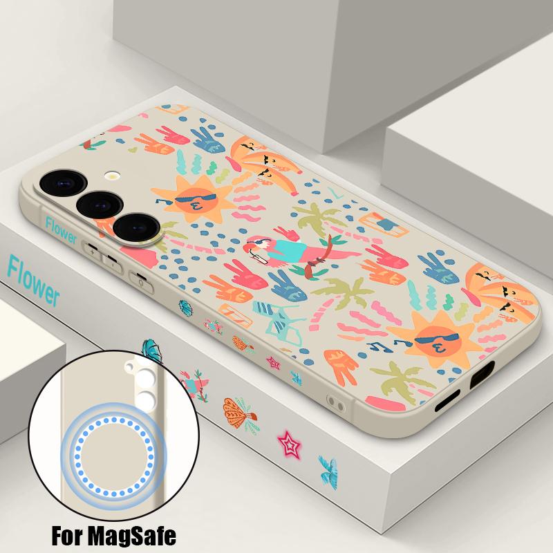 Colorful Cartoon Pattern Case For Samsung Galaxy S25 Ultra S24 S23 S22 Plus S21 S25 FE Magnetic For Magsafe Soft Silicone Cover