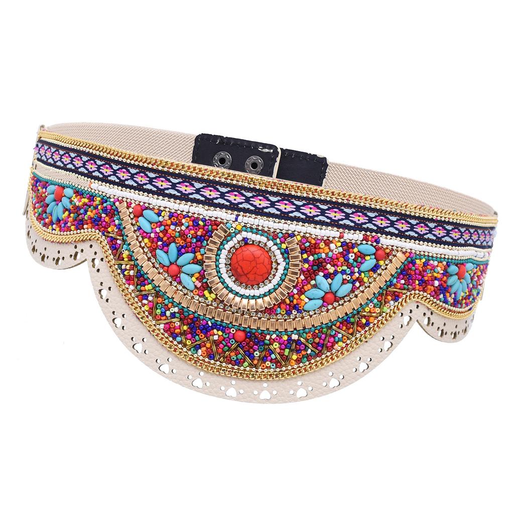 Bohemian Multicolored Beaded Belt Handwoven Adjustable Waistband For Women Ethnic Style Festival Accessory