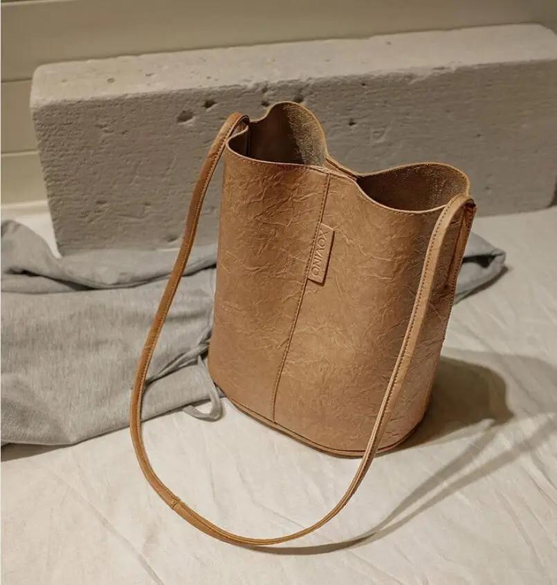 

Tide Solid Oil PU Material Small Fairy Bag Bucket Bag Casual Wild Single Shoulder Ladies Crossbody Messenger Bag 22x17x25cm